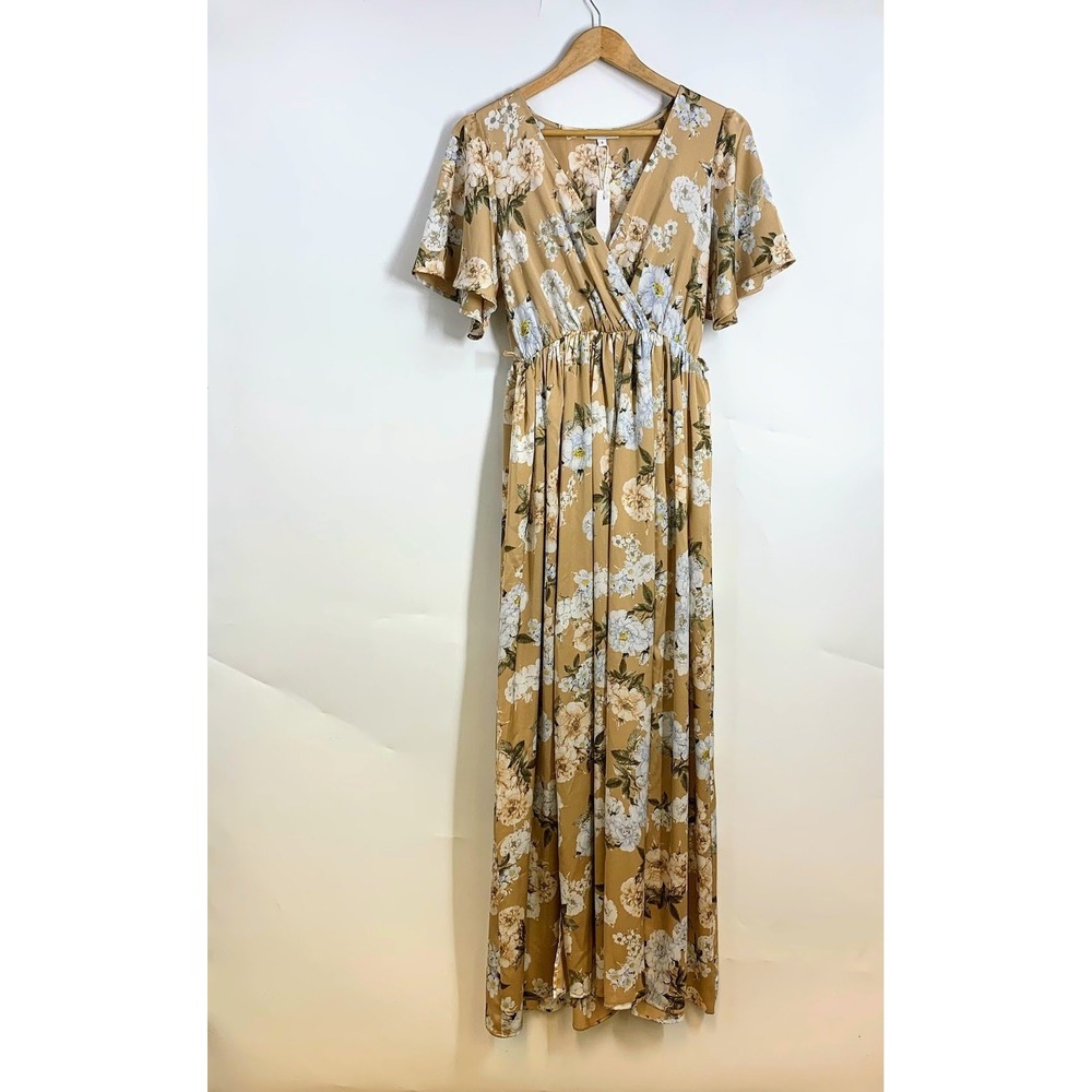 Baltic Born Womens Floral Maxi Dress V Neck Flutter Sleeve Bohemian Size S NWT